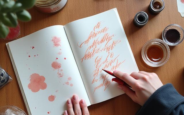 Persona asistiendo a un taller de caligrafía con pluma en mano